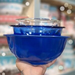 3pc Pyrex Mixing Bowls, Cobalt Blue,  Vintage Nesting Bowls, Pyrex 322 323 325